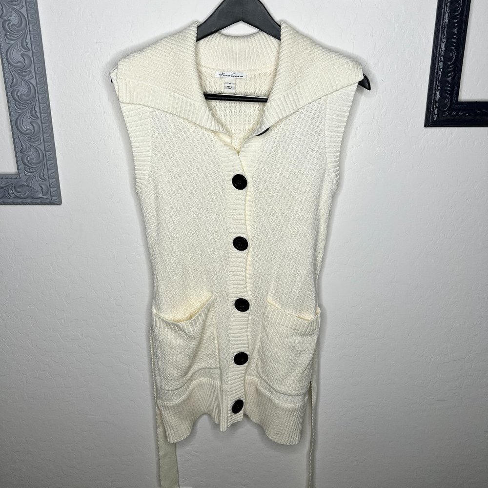 Kenneth Cole Cream Long Sleeveless Sweater - Tie Front, Size [Your Size]